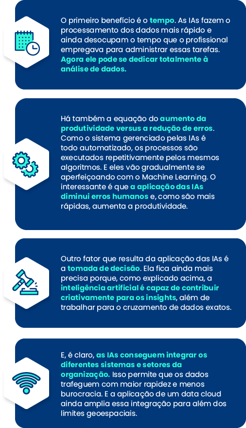 Analisar dados utilizando a Inteligência Artificial traz muitos benefícios para sua organização, como otimização de tempo, aumento da produtividade, precisão na tomada de decisão e integração de sistemas
